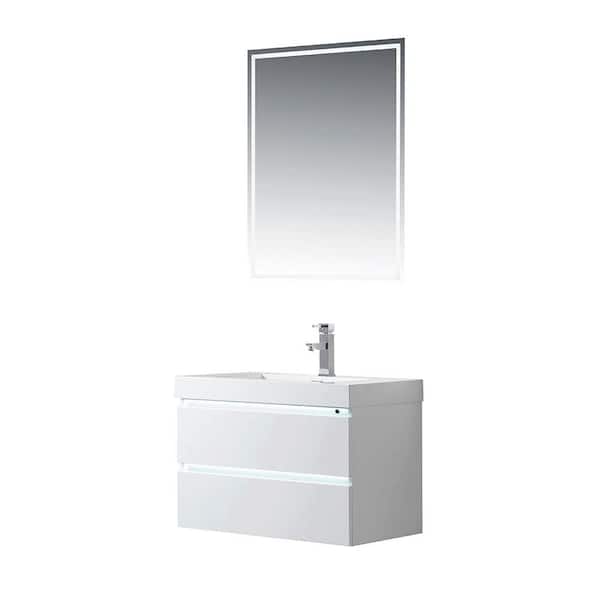 Vanity Art Annecy 30 in. W x 18.5 in. D x 20 in. H Bathroom Wall Hung LED Vanity in White w/ Single Basin Vanity Top in White Resin