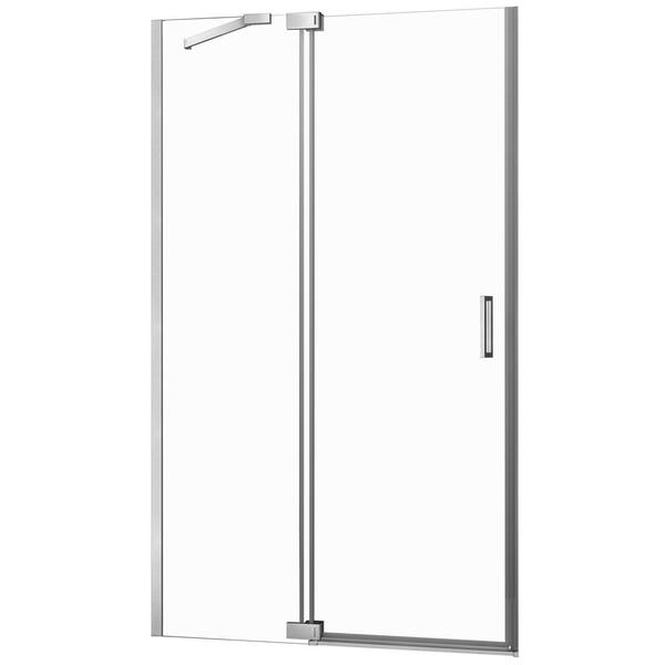 Foremost Lagoon 56 in. to 60 in. W x 74 in. H Single Frameless Pivot Door and Panel Shower Door in Silver with Vertical Handle
