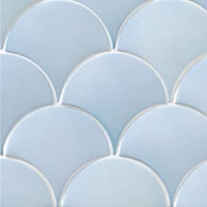 Beta Sky Blue 5 in. x 0.39 in. Scallop Polished Ceramic Tile Sample