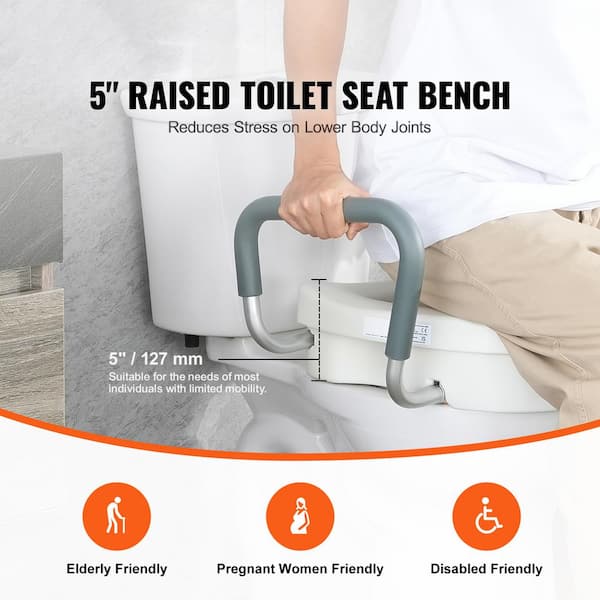Raised Toilet Seat Round Shape 5 in. Height, 350 lbs. Capacity Adjustable Width Toilet Seat in White
