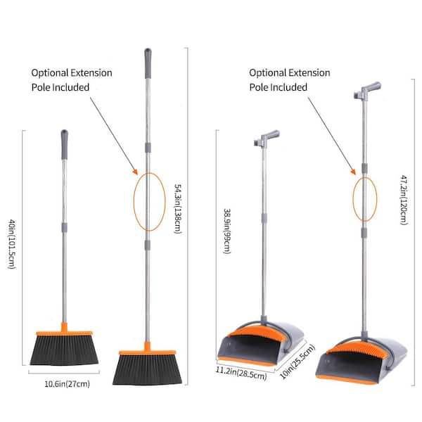 Broom and Dustpan Set Upright, 50-in Broom and Dustpan Set Long Handle Self  Cleaning Broom and Dustpan Set for Home Kitchen Office Floor Purple