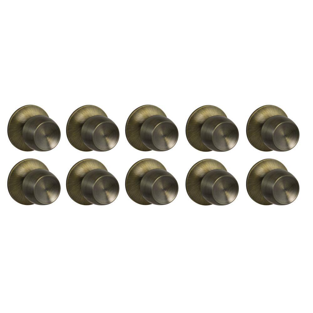 Defiant Brandywine Antique Brass Hallcloset Passage Door Knob 10 Pack 32t8830bdf The Home Depot 6486