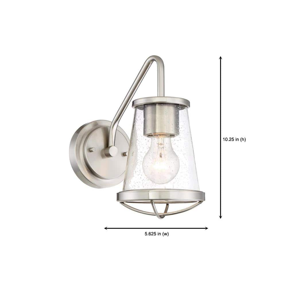 Satin Platinum Dimmable Iron Wall Sconce with Clear Seedy Glass