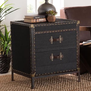 Laura 23.6 in. Black Rectangle Canvas 2-Drawer End Table