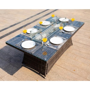 Wesley Brown Frame Rectangle Wicker Outdoor Dinning Fire Pit Table