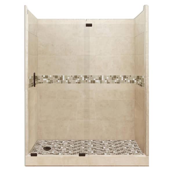 American Bath Factory Tuscany Grand Slider 30 in. x 60 in. x 80 in. Left Drain Alcove Shower Kit in Brown Sugar and Old Bronze Hardware