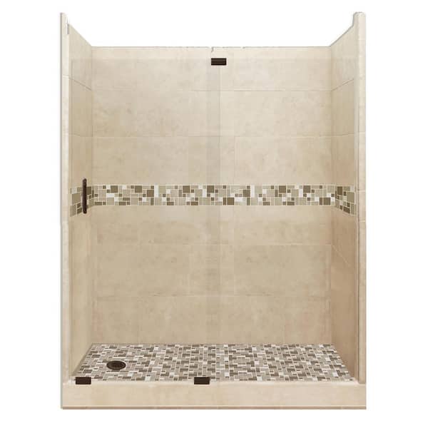 American Bath Factory Tuscany Grand Slider 32 in. x 60 in. x 80 in. Left Drain Alcove Shower Kit in Brown Sugar and Old Bronze Hardware