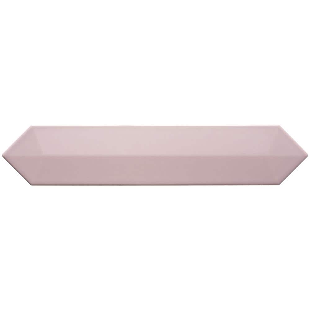 Pink Elongated Hexagonal Ceramic Wall Tile, 3x13 inches