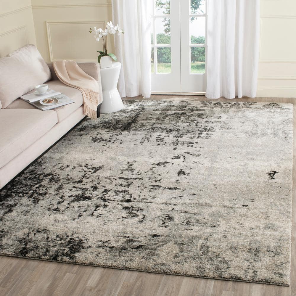Retro Light Grey and Dark Grey Abstract Shag Area Rug