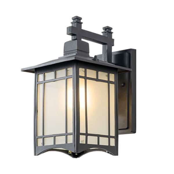 OUKANING 5.12 in. 1-Light Black Retro Outdoor Lighting Wall Sconce with Glass Shade for Garden Yard