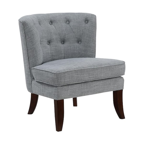 Lazzara Rachael Dark Gray Textured Fabric Upholstery Button Tufted Back Accent Armless Chair