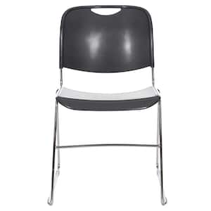 Naomi Premium Plastic Stackable Ergonomic Stack Chair in Gunmetal Grey/Chrome Frame Pack of 2