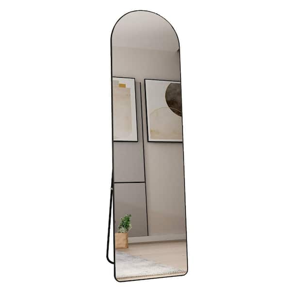 Unbranded 16.5 in. W x 60 in. H Metal Frame Arched Floor Mounted Full Length Rearview Mirror in Black