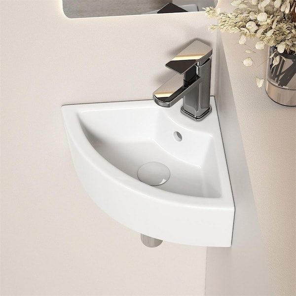 LUXSHERY 17.13 in Wall-Mounted Triangle Corner Bathroom Sink in