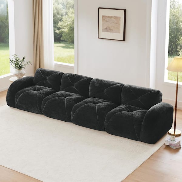 140.9 in. Velvet Modular Sectional Sofa in. Black Boneless Sofa with Anti-Slip Design, No Assembly Required