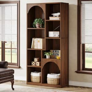 Frailey 66.93 in. Tall Brown Walnut Wood Free-Standing Large 7-Tier Open Display Shelves Bookshelf Storage Rack Bookcase