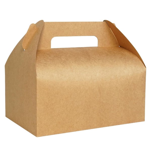 Food Grade Kraft Paper Gable Gift Boxes with Handles and Lids for Bakery, Lunch, Party Favor, 30 Pack