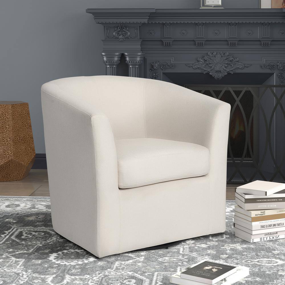 Modern White Upholstered Barrel Swivel Accent Chair