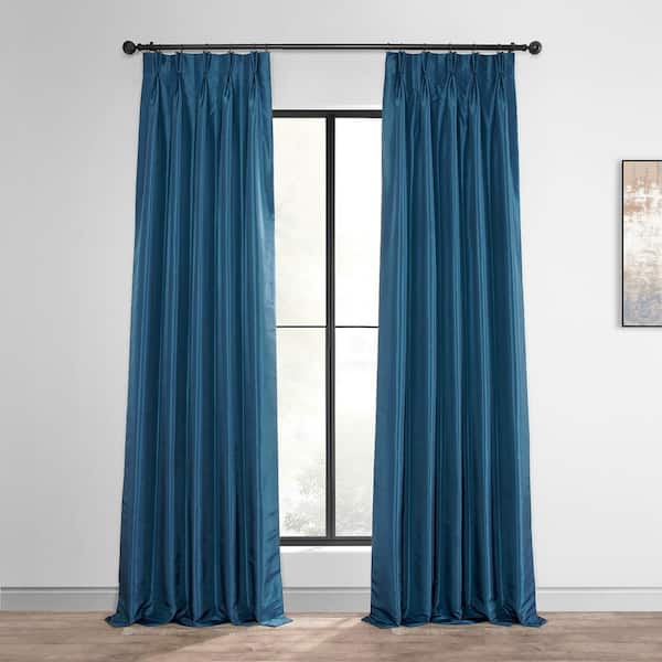 Exclusive Fabrics & Furnishings Captain's Blue Vintage Textured Faux Dupioni Silk 25 in. W x 96 in. L Pinch Pleat Blackout Curtain (Single Panel)