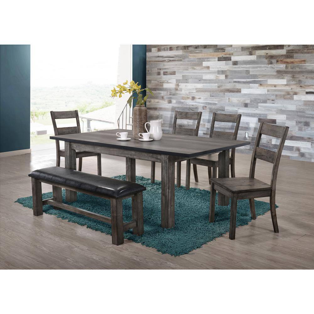 Grayson Rustic 47" Black Faux Leather Upholstered Dining Bench