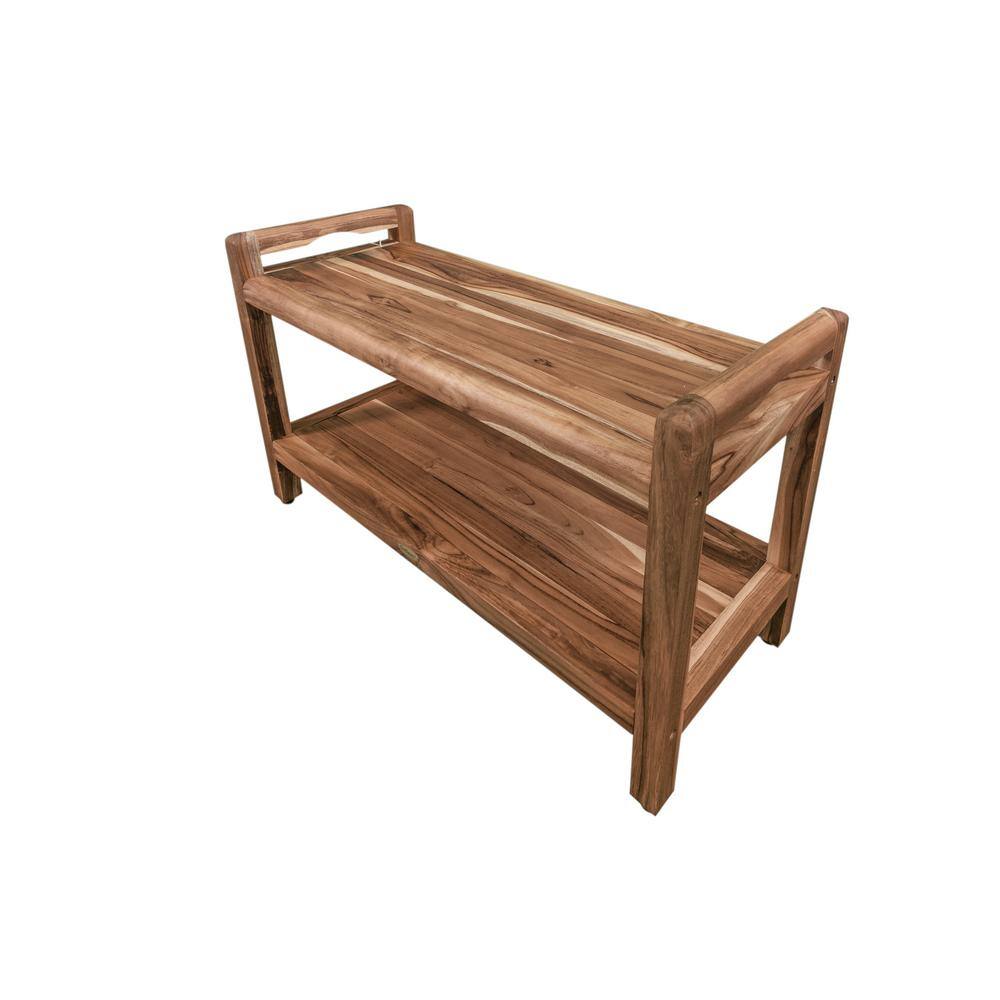 Teak Freestanding Shower Bench with Shelf and LiftAide Arms