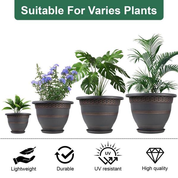 MOEPISY 4 Pack 16 Inch Plastic Flower Pot with Drainage Holes & Saucer  0DQV7YZC8 - The Home Depot