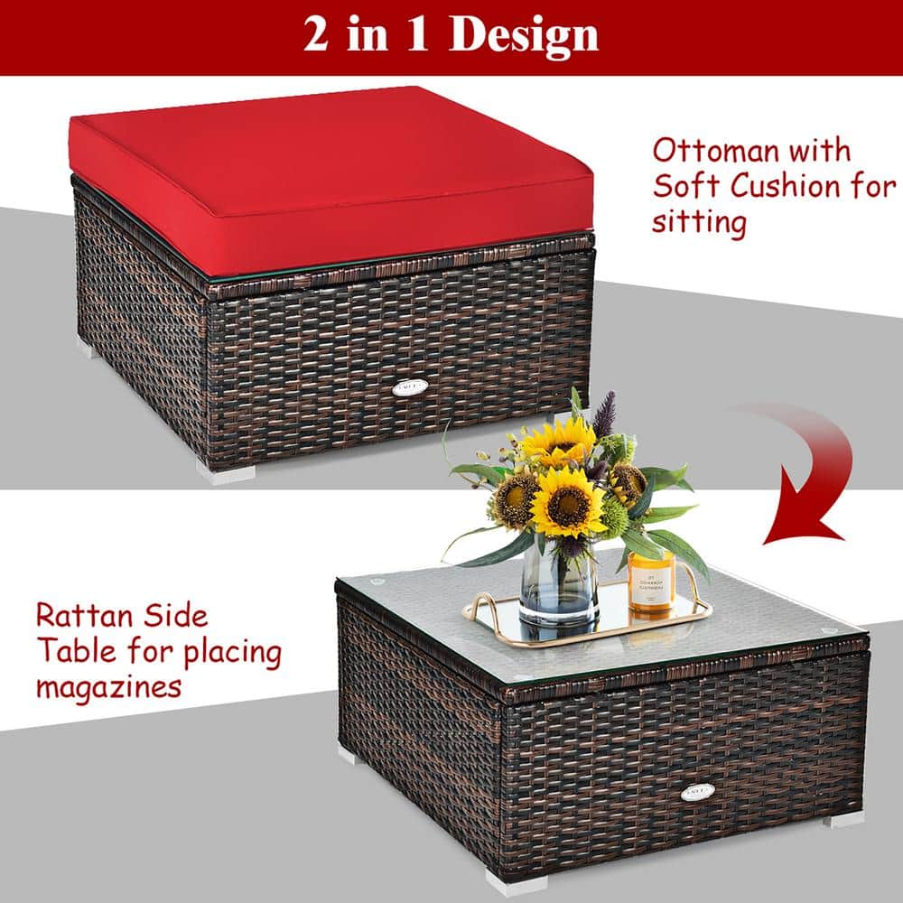 6-Piece Red Cushioned PE Rattan Outdoor Sectional Sofa Set