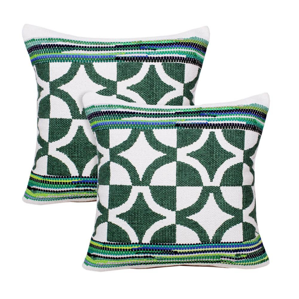 LR Home Mindy Green Textured Chindi Hand-Woven 20 in. x 20 in. Throw Pillow Set of 2