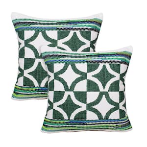 Mindy Green Textured Chindi Hand-Woven 20 in. x 20 in. Throw Pillow Set of 2