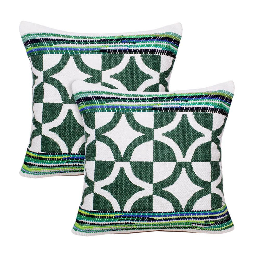 Mindy Green Textured Chindi Hand-Woven 20 in. x 20 in. Throw Pillow Set of 