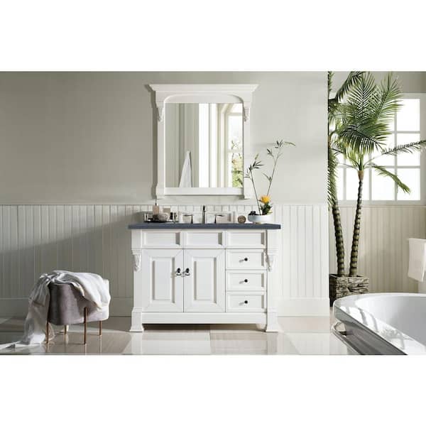 James Martin Vanities Brookfield 48 in. W x 23.5 in. D x 34.3 in. H Bath Vanity in Bright White with Quartz Top in Charcoal Soapstone