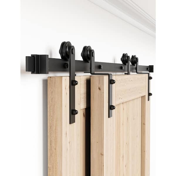 13 ft./156 in. Single Track Bypass Sliding Barn Door Hardware Kit for Double Doors Low Ceiling
