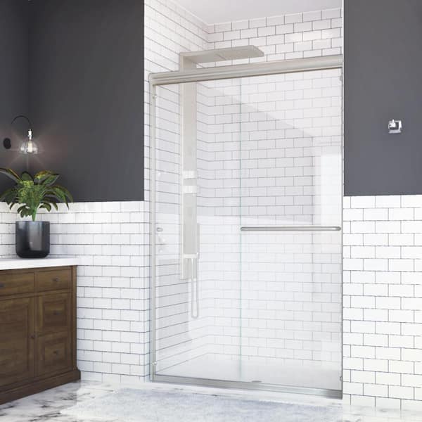 Holcam Distinctive 48 in. W x 70.5 in. H Semi-Frameless Sliding Shower Door in Brushed Nickel