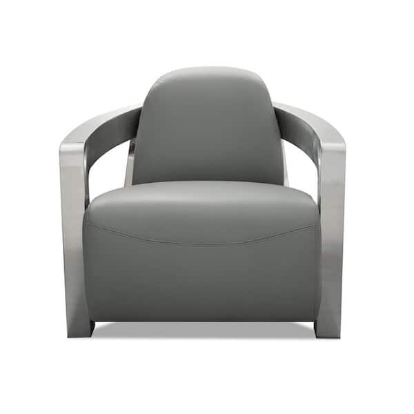 HYDELINE USA Reno Aviator 32 in.  Silver Gray Leather Occasional Chair