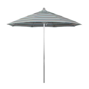 9 ft. Silver Aluminum Commercial Market Patio Umbrella with Fiberglass Ribs and Push Lift in Gateway Mist Sunbrella