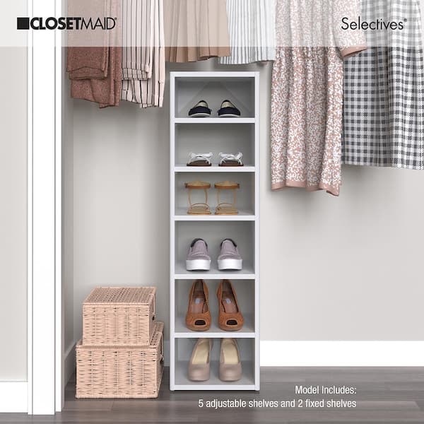 Selectives 12 in. W White Walk-In Tower Unit Wall Mount Stackable 6-Shelf Wood Closet System