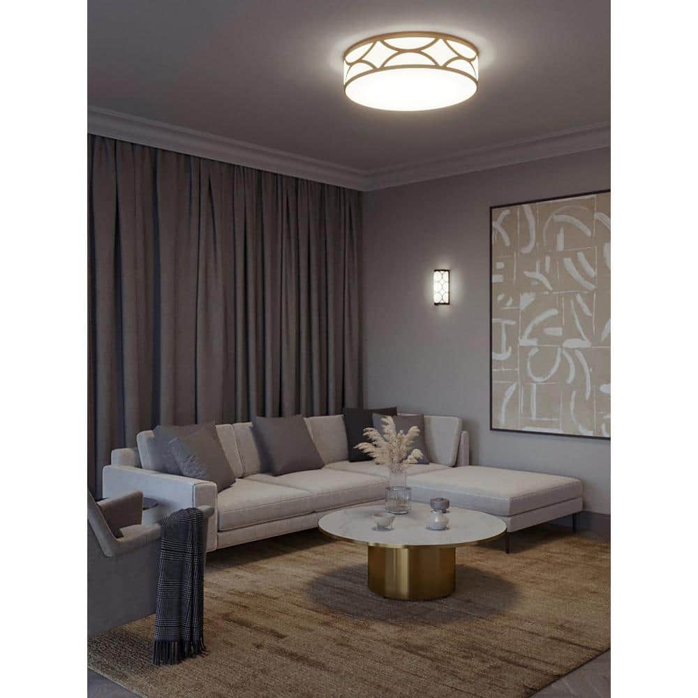 Lake 16" Gold LED Drum Flush Mount with White Acrylic Shade