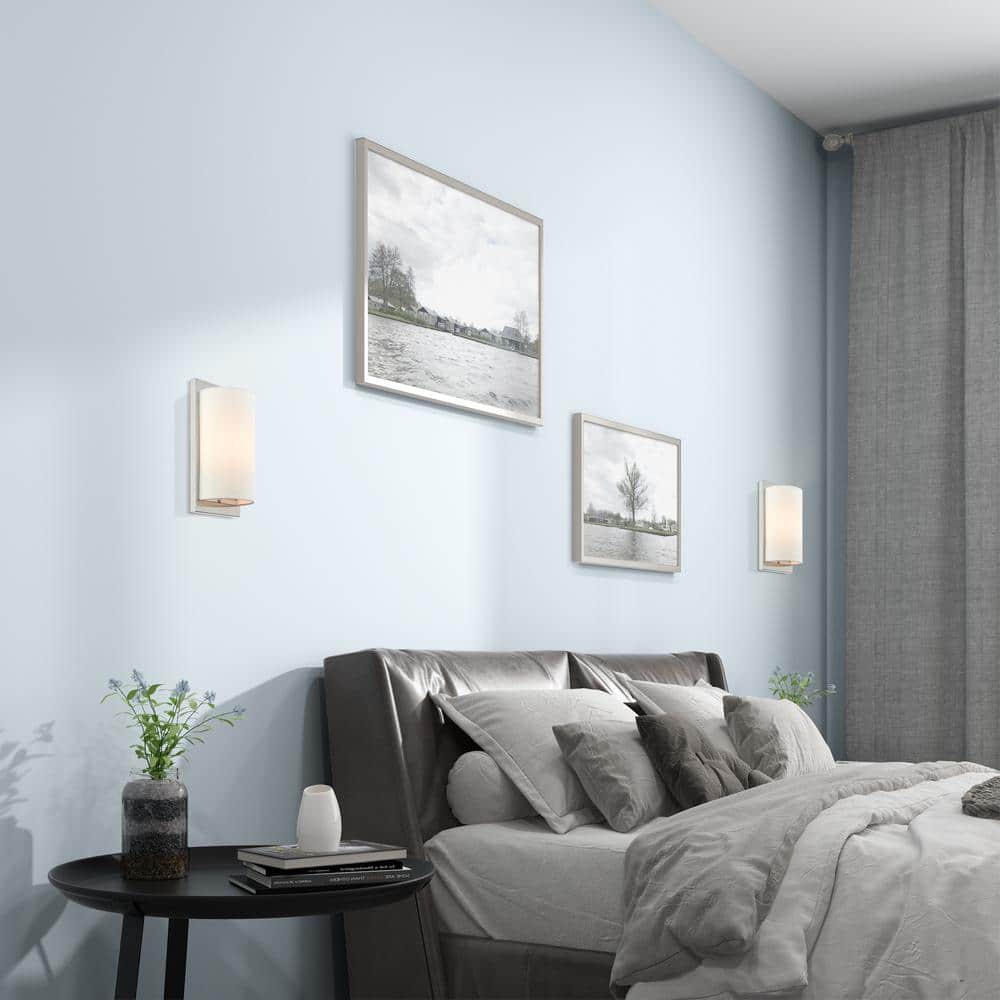 Brushed Nickel Wall Sconce with Off-White Fabric Shade