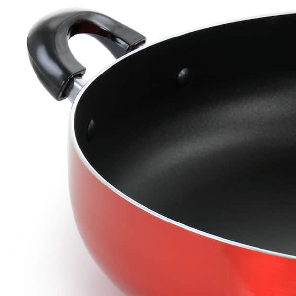 Better Chef 16 in. Red Aluminum Deep Fryer Frying Pan with Glass