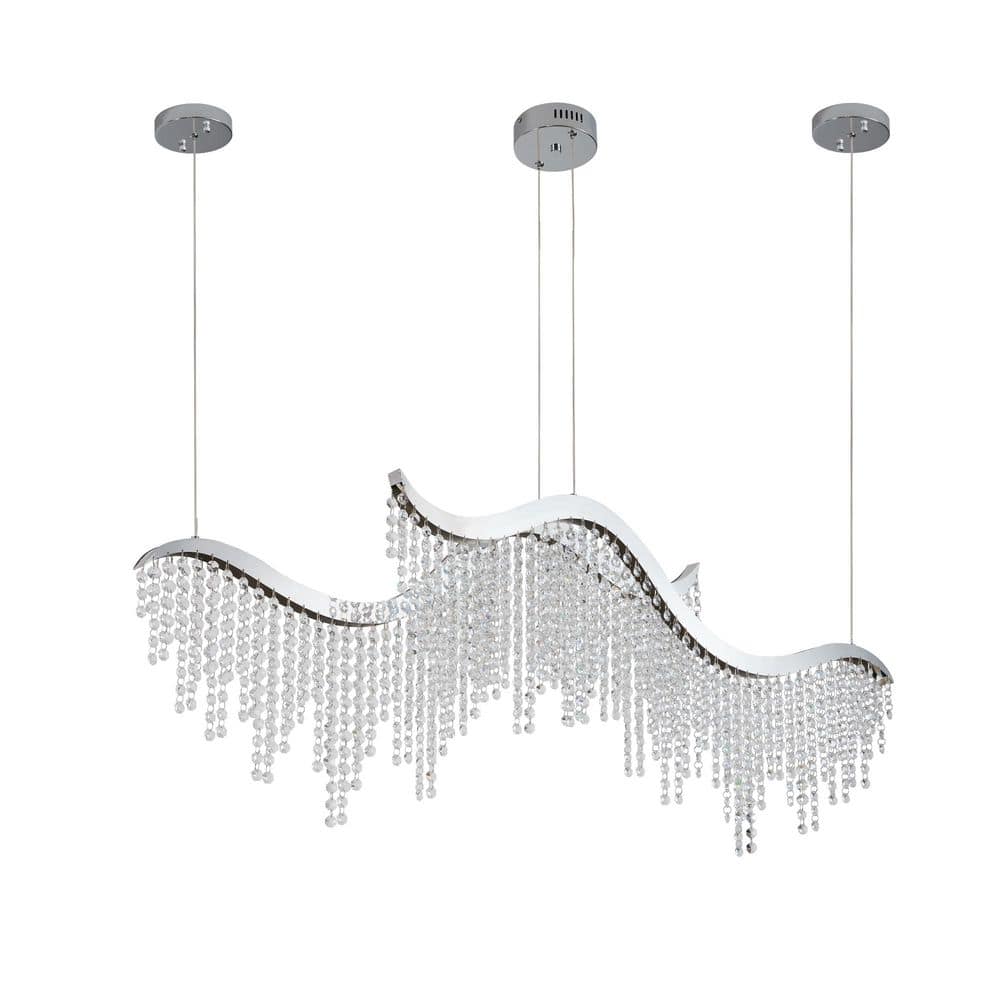 Jushua 36 in. 1-Light Modern Silver Wave K9 Crystal LED Chandelier