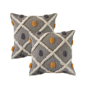 Lexie Black/Yellow Striped Cotton Blend 20 in. x 20 in. Throw Pillow (Set of 2)