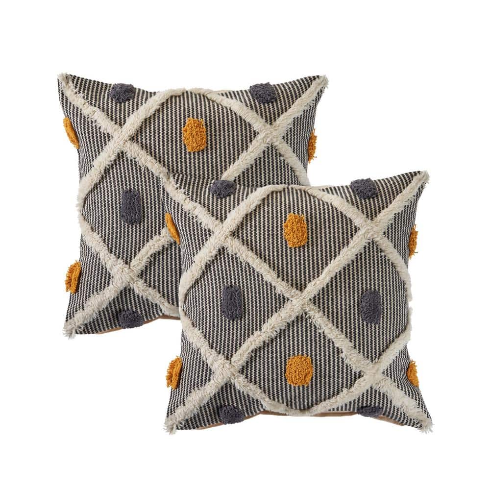 Lexie Black/Yellow Striped Cotton Blend 20 in. x 20 in. Indoor Throw Pillow