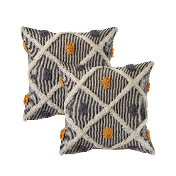 Unbranded Lexie Black/Yellow Striped Cotton Blend 20 in. x 20 in. Indoor Throw Pillow (Set of 2)