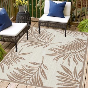 Liana Ivory and Brick 10 ft. x 13 ft. Indoor/Outdoor Area Rug