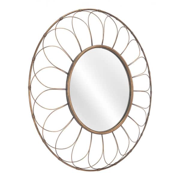 HomeRoots 33.1 in. x 33.1 in. Classic Irregular Framed Gold Vanity Mirror