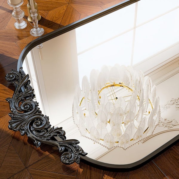 76 in. H x 34 in. W Black Arched Frameless Wall Mirror, Vintage