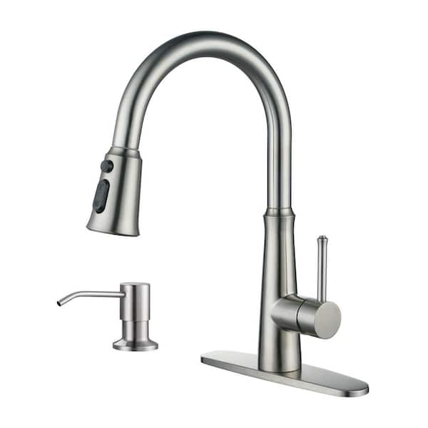 Single-Handle Pull Down Sprayer Kitchen Faucet Soap Dispenser Stainless Steel in Brushed Nickel