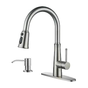 Single-Handle Pull Down Sprayer Kitchen Faucet Soap Dispenser Stainless Steel in Brushed Nickel