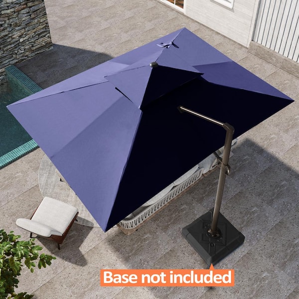 Double Top 13 ft. x 10 ft. Rectangular Heavy-Duty 360-Degree Rotation Cantilever Patio Umbrella in Navy Blue