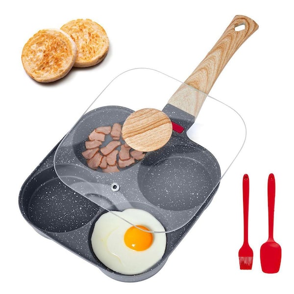 Egg Pan, 4-Cup Nonstick Egg Frying Pan, 7.48 in., Aluminum, with Induction Cookware, Pan, with Lid, Pancake Mold